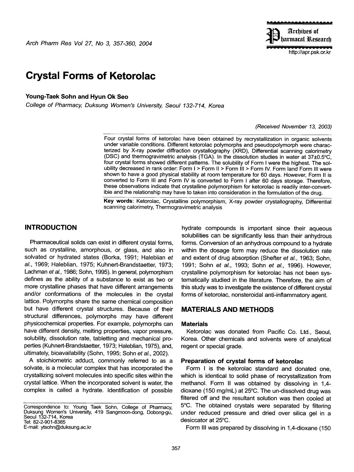Crystal forms of ketorolac by Unknown