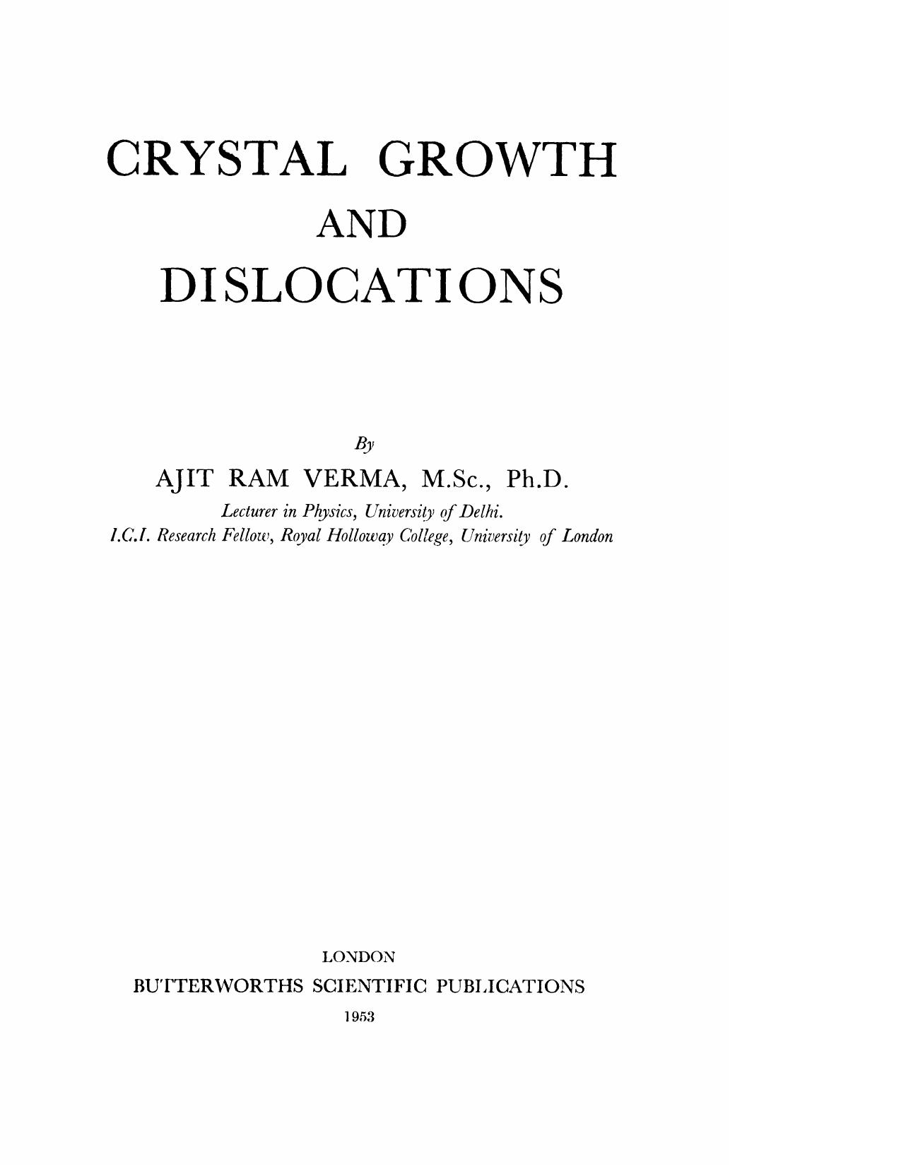 Crystal growth and dislocations by Ajit Ram Verma