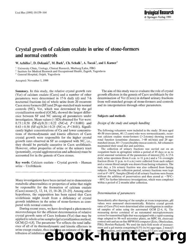 Crystal growth of calcium oxalate in urine of stone-formers and normal controls by Unknown