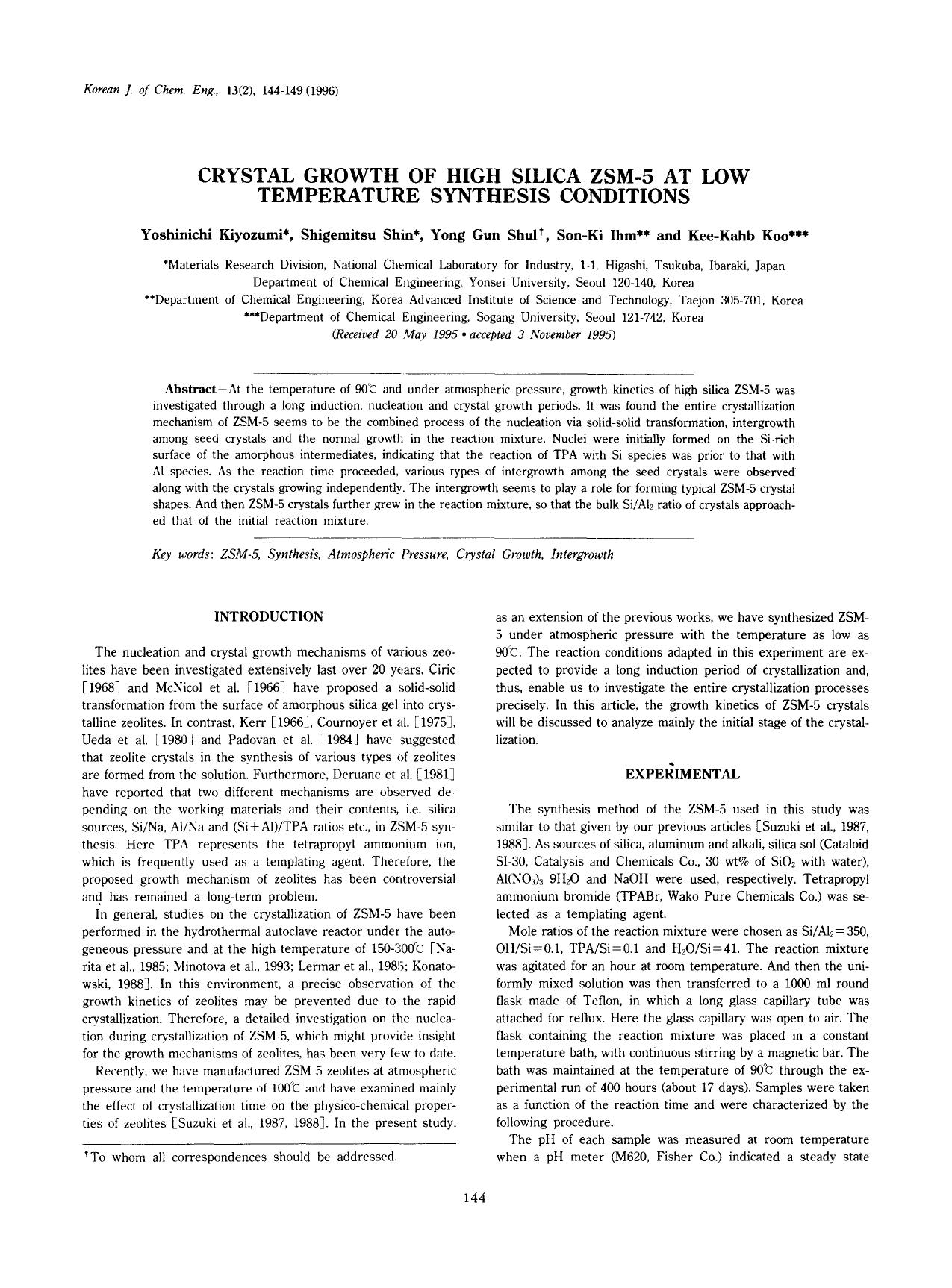 Crystal growth of high silica ZSM-5 at low temperature synthesis conditions by Unknown
