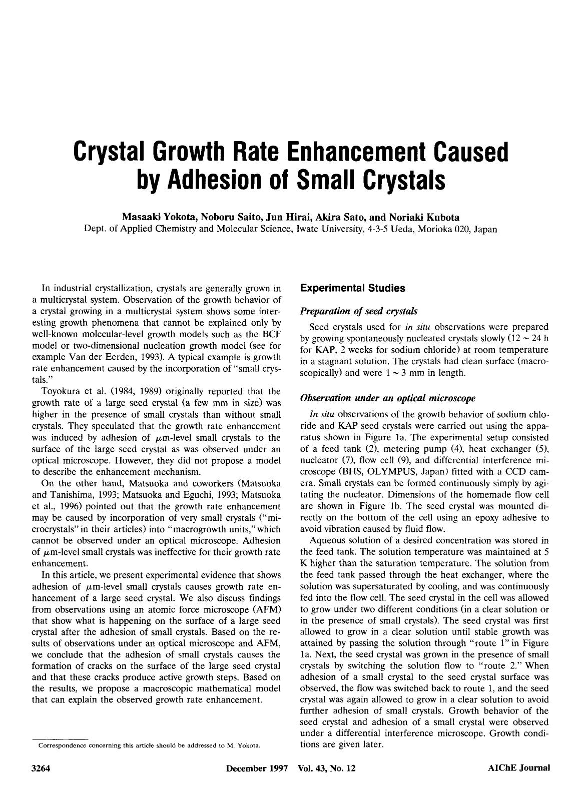 Crystal growth rate enhancement caused by adhesion of small crystals by Unknown