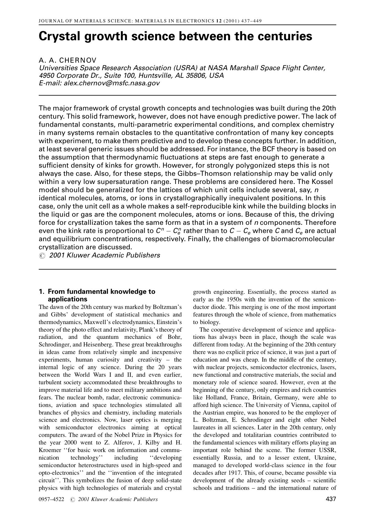 Crystal growth science between the centuries by Unknown