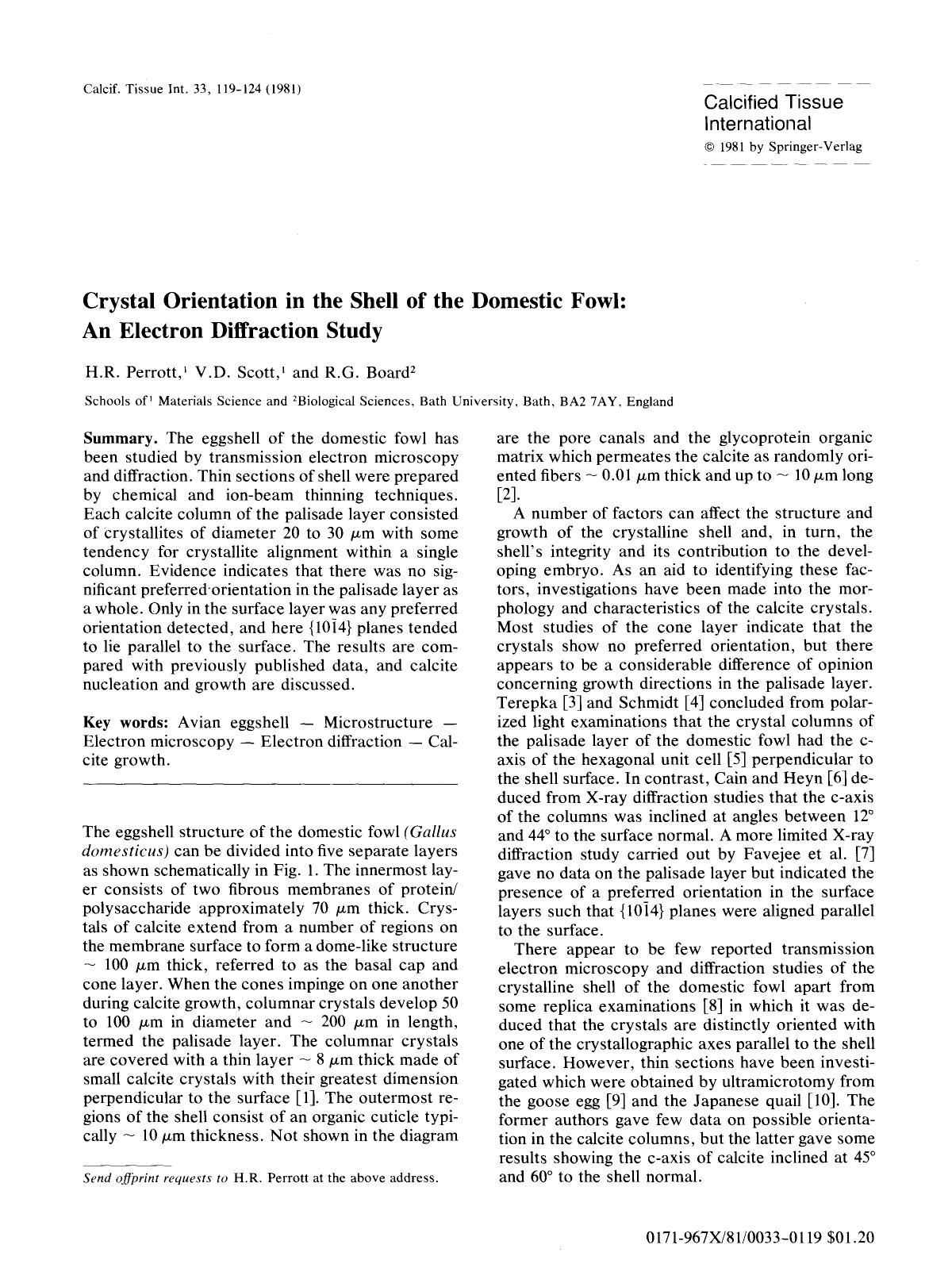 Crystal orientation in the shell of the domestic fowl: An electron diffraction study by Unknown