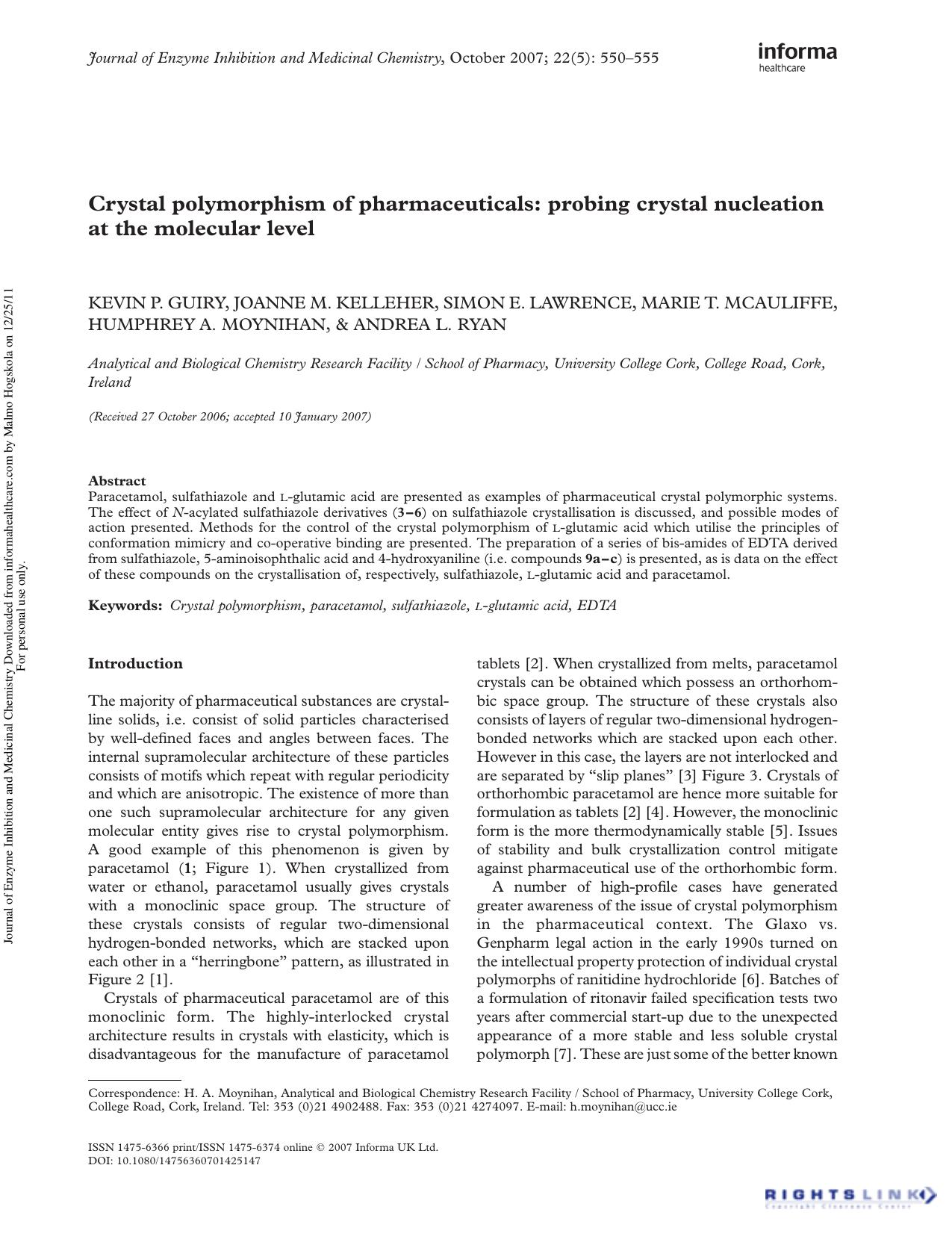 Crystal polymorphism of pharmaceuticals: probing crystal nucleation at the molecular level by unknow