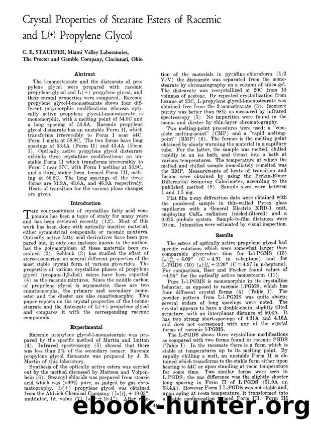 Crystal properties of stearate esters of racemic and L(+) propylene glycol by Unknown
