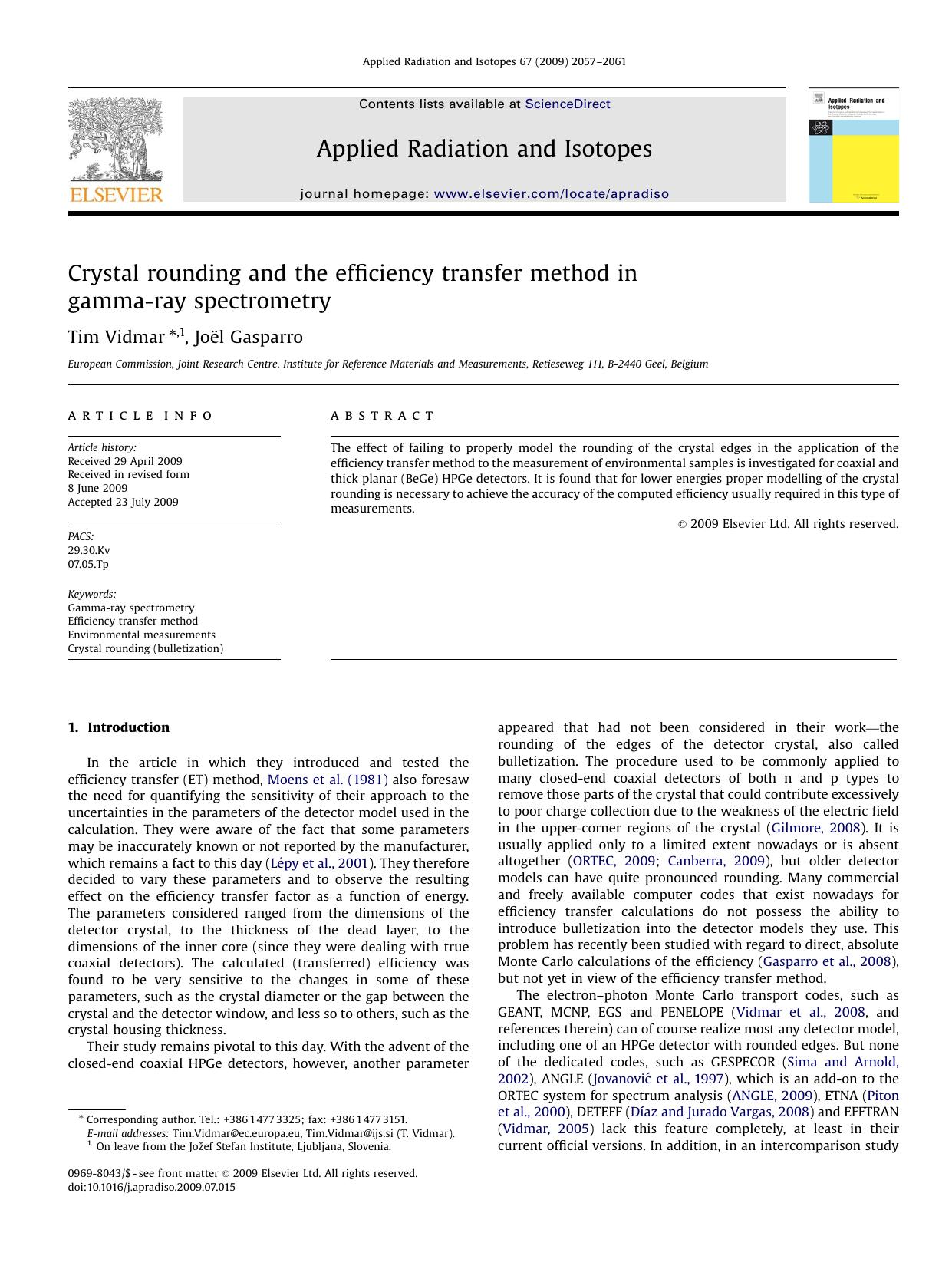 Crystal rounding and the efficiency transfer method in gamma-ray spectrometry by Tim Vidmar; Joël Gasparro