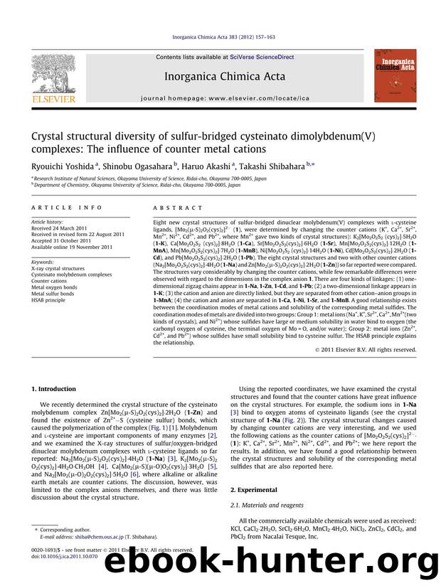 Crystal structural diversity of sulfur-bridged cysteinato dimolybdenum(V) complexes: The influence of counter metal cations by Ryouichi Yoshida & Shinobu Ogasahara & Haruo Akashi & Takashi Shibahara