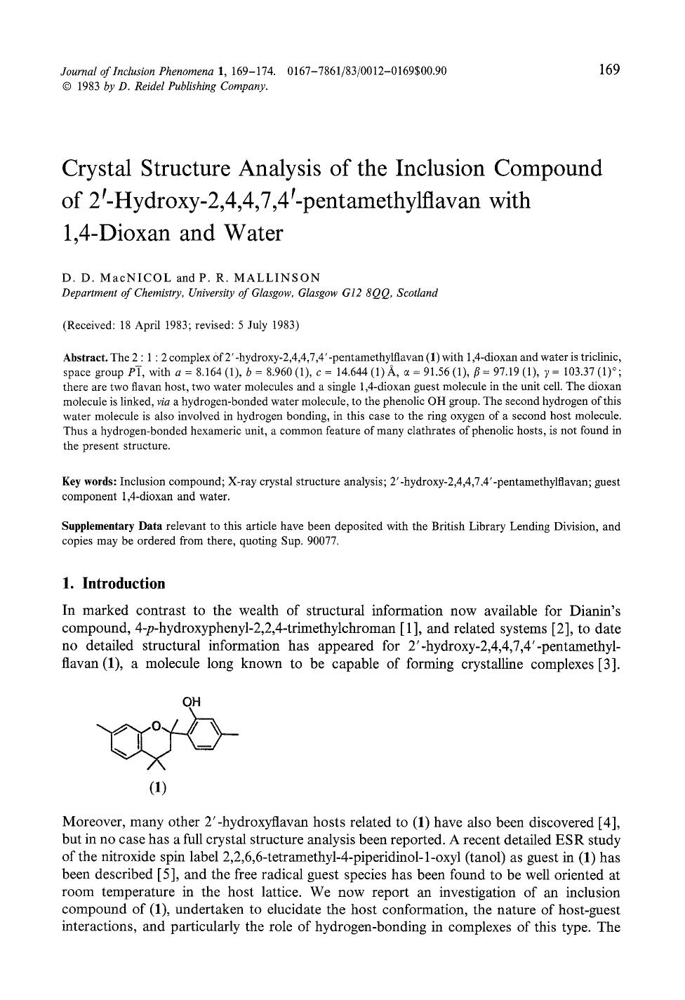Crystal structure analysis of the inclusion compound of 2′-hydroxy-2,4,4,7,4′-pentamethylflavan with 1,4-dioxan and water by Unknown