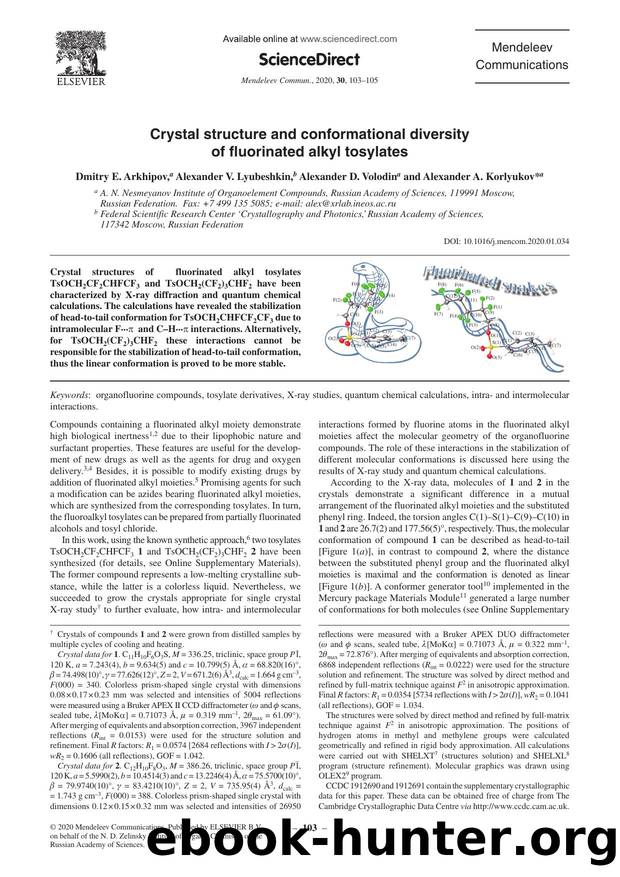 Crystal structure and conformational diversity of fluorinated alkyl tosylates by Dmitry E. Arkhipov & Alexander V. Lyubeshkin & Alexander D. Volodin & Alexander A. Korlyukov