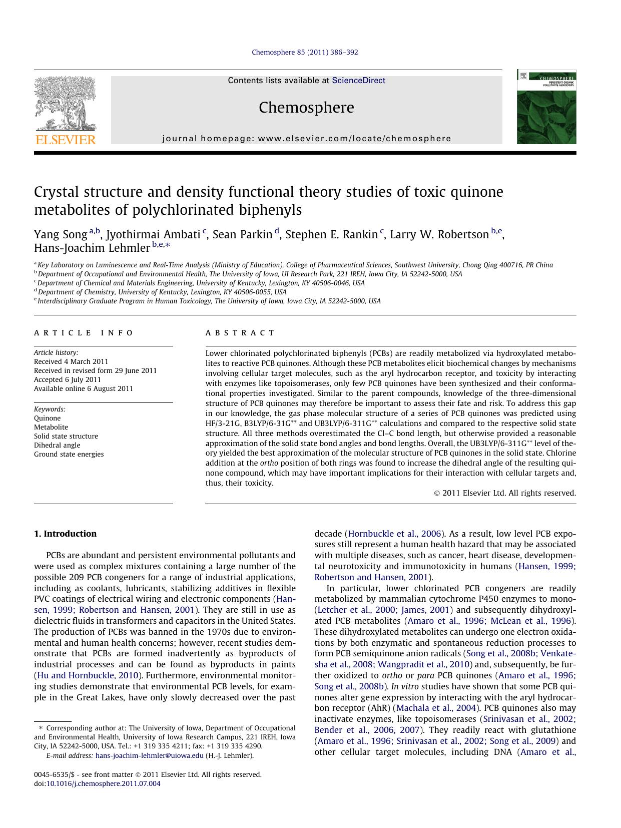 Crystal structure and density functional theory studies of toxic quinone metabolites of polychlorinated biphenyls by unknow