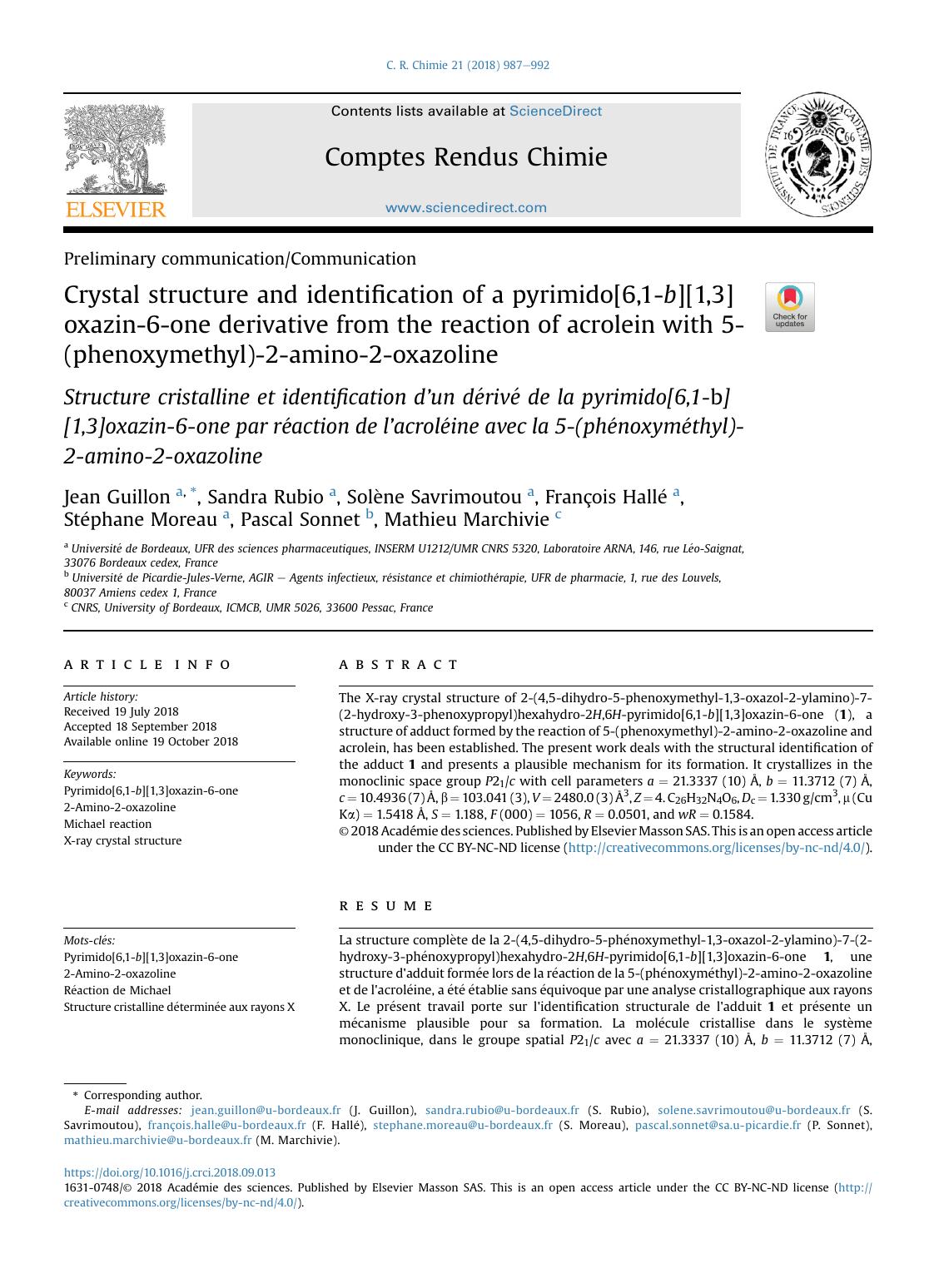 Crystal structure and identification of a pyrimido[6,1-b][1,3]oxazin-6-one derivative from the reaction of acrolein with 5-(phenoxymethyl)-2-amino-2-oxazoline by unknow