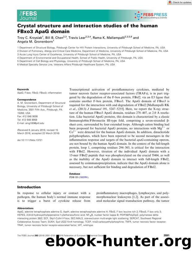 Crystal structure and interaction studies of the human FBxo3 ApaG domain by Unknown