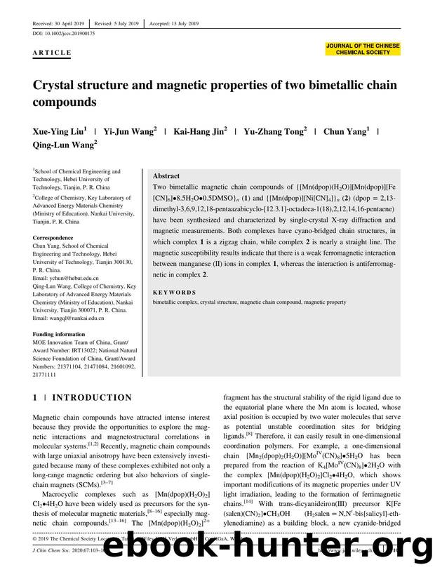 Crystal structure and magnetic properties of two bimetallic chain compounds by Unknown