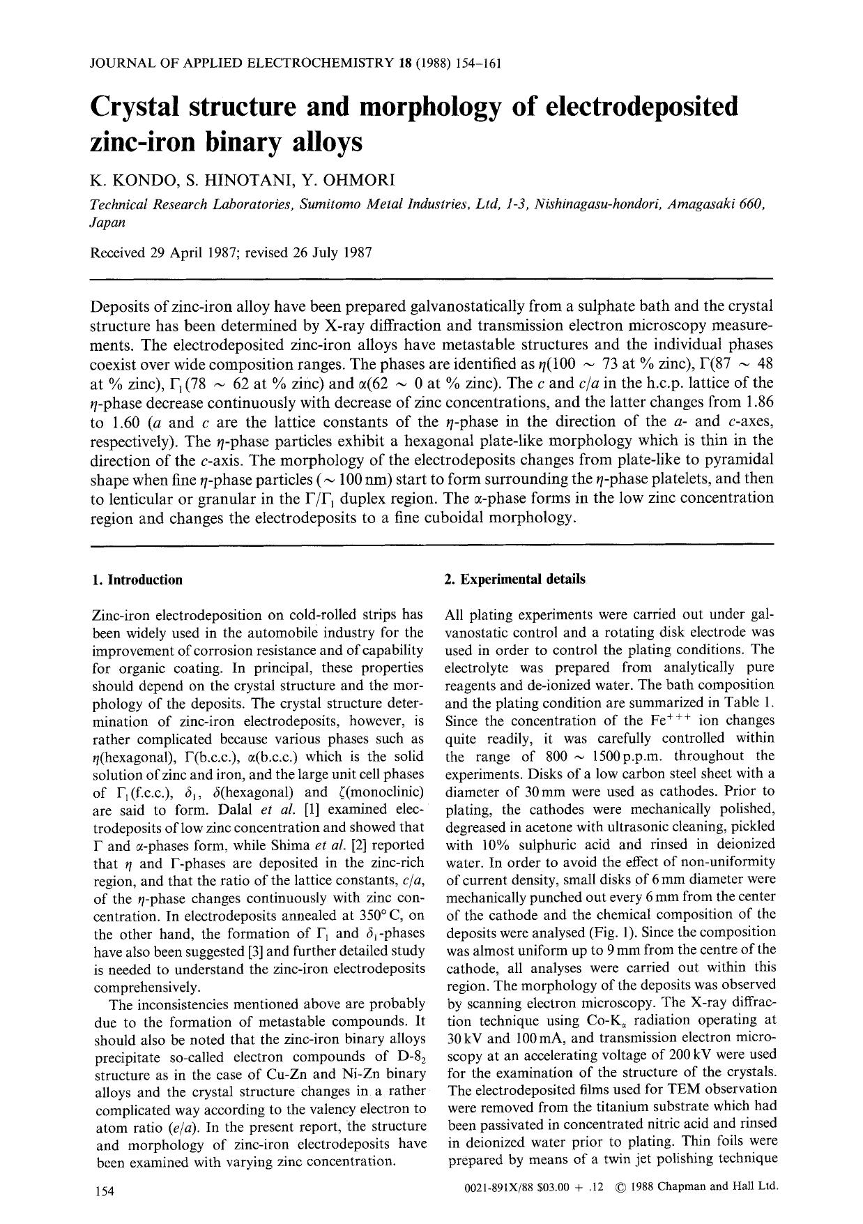 Crystal structure and morphology of electrodeposited zinc-iron binary alloys by Unknown