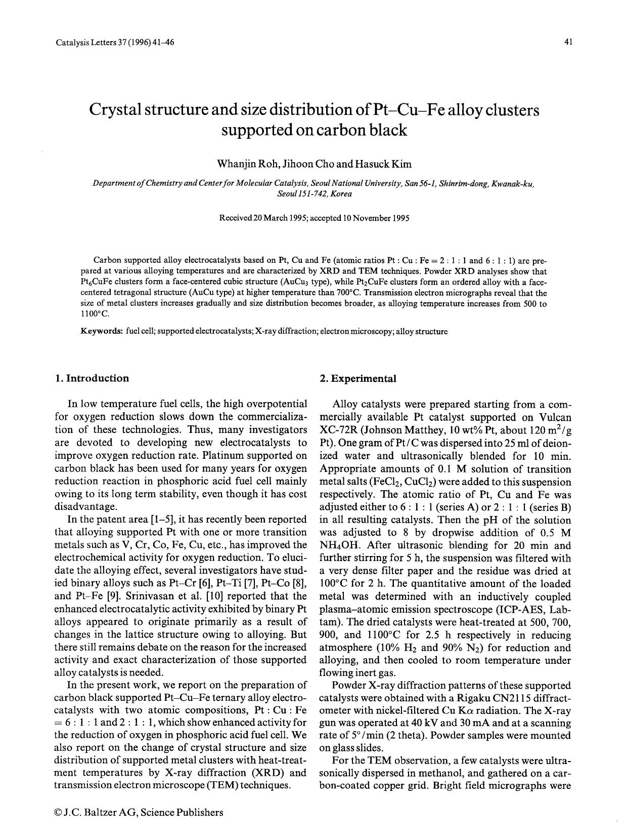 Crystal structure and size distribution of Pt-Cu-Fe alloy clusters supported on carbon black by Unknown