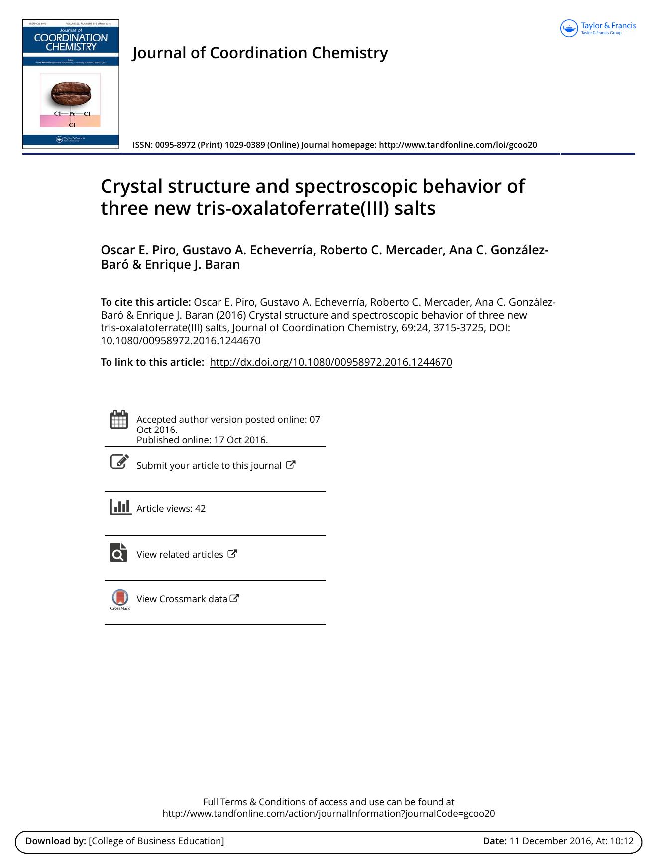 Crystal structure and spectroscopic behavior of three new tris-oxalatoferrate(III) salts by unknow