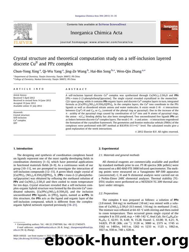 Crystal structure and theoretical computation study on a self-inclusion layered discrete CuII and PPz complex by Chun-Yong Xing & Qi-Wu Yang & Jing-Ze Wang & Hai-Bin Song & Wen-Qin Zhang