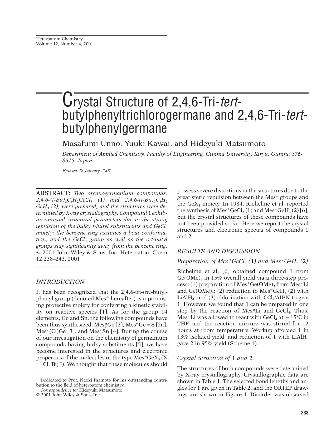 Crystal structure of 2,4,6-tri-tert-butylphenyltrichlorogermane and 2,4,6-tri-tert-butylphenylgermane by Unknown