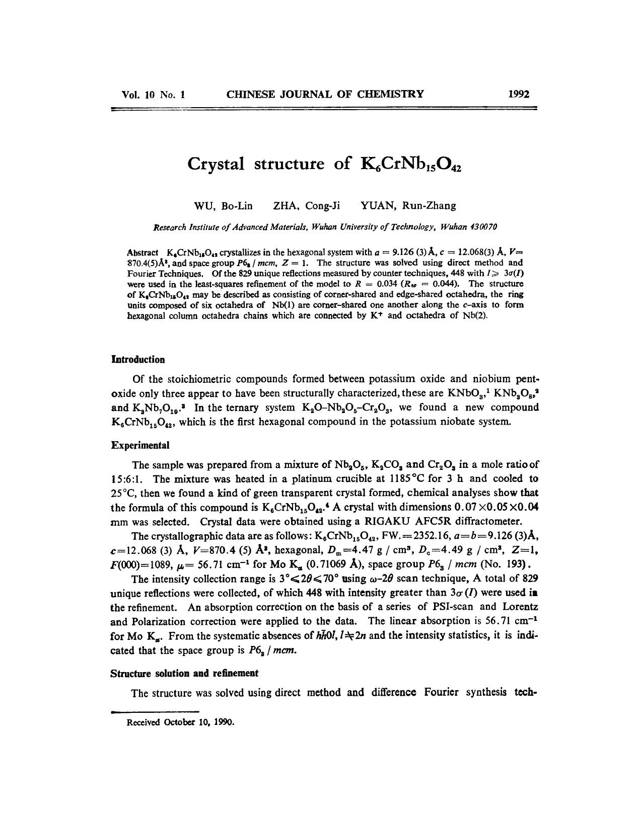 Crystal structure of K6CrNb15O42 by Unknown