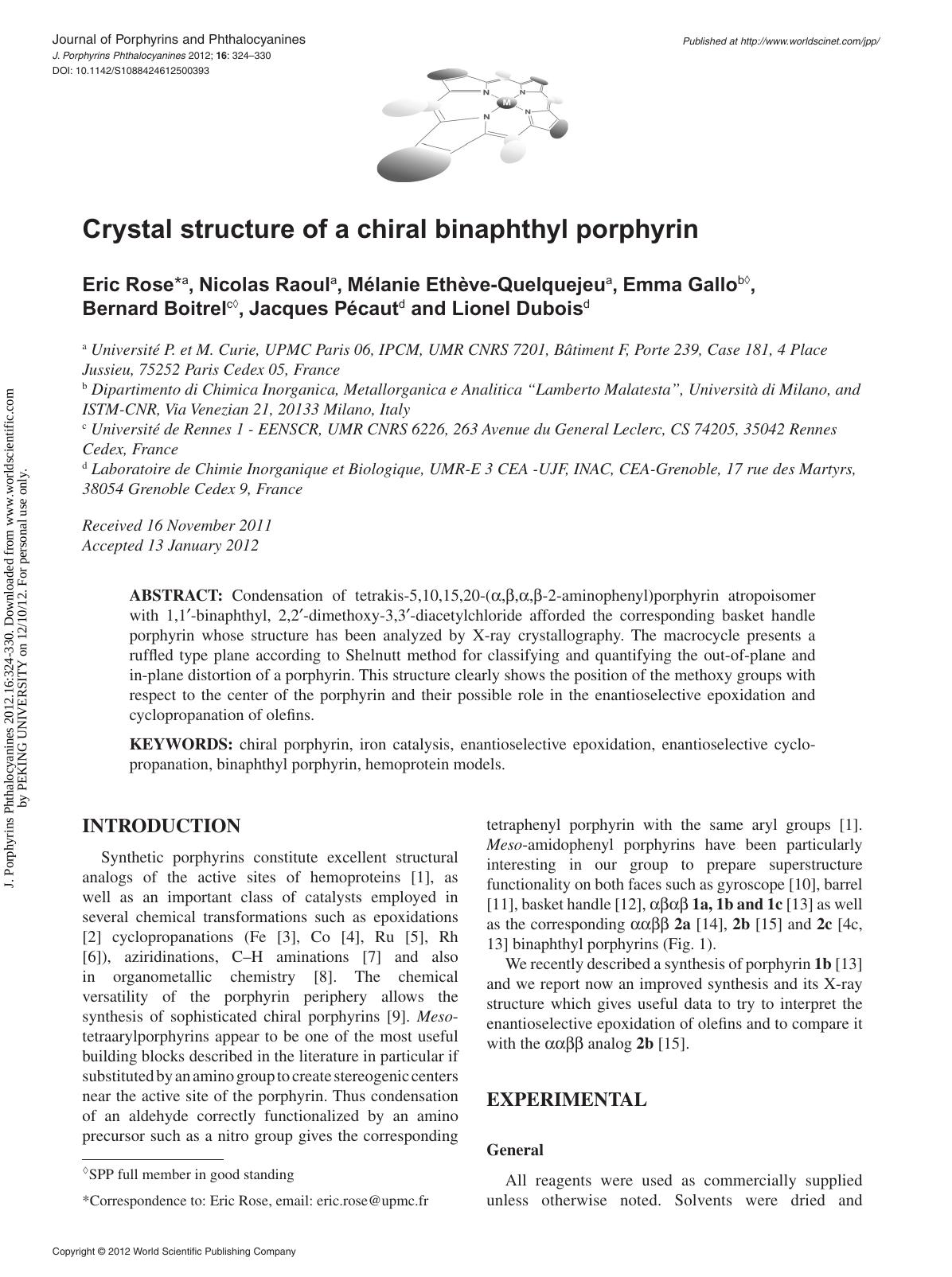 Crystal structure of a chiral binaphthyl porphyrin by unknow