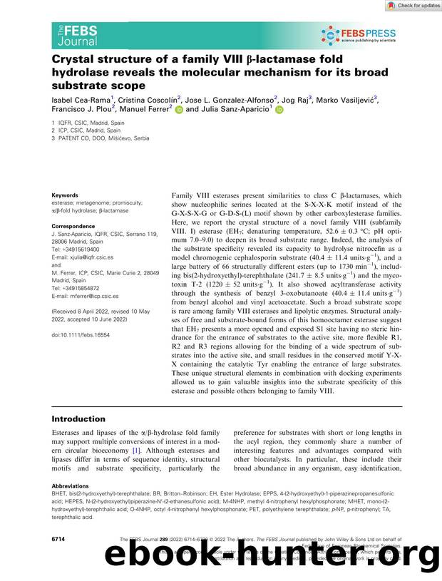 Crystal structure of a family VIII Î²âlactamase fold hydrolase reveals the molecular mechanism for its broad substrate scope by Unknown