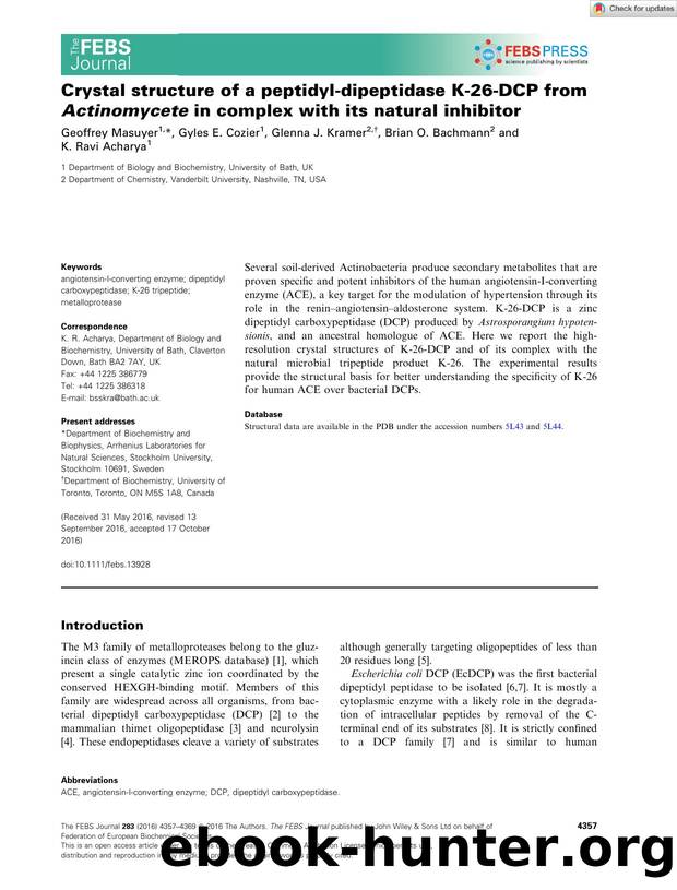 Crystal structure of a peptidylâdipeptidase Kâ26âDCP from Actinomycete in complex with its natural inhibitor by Unknown