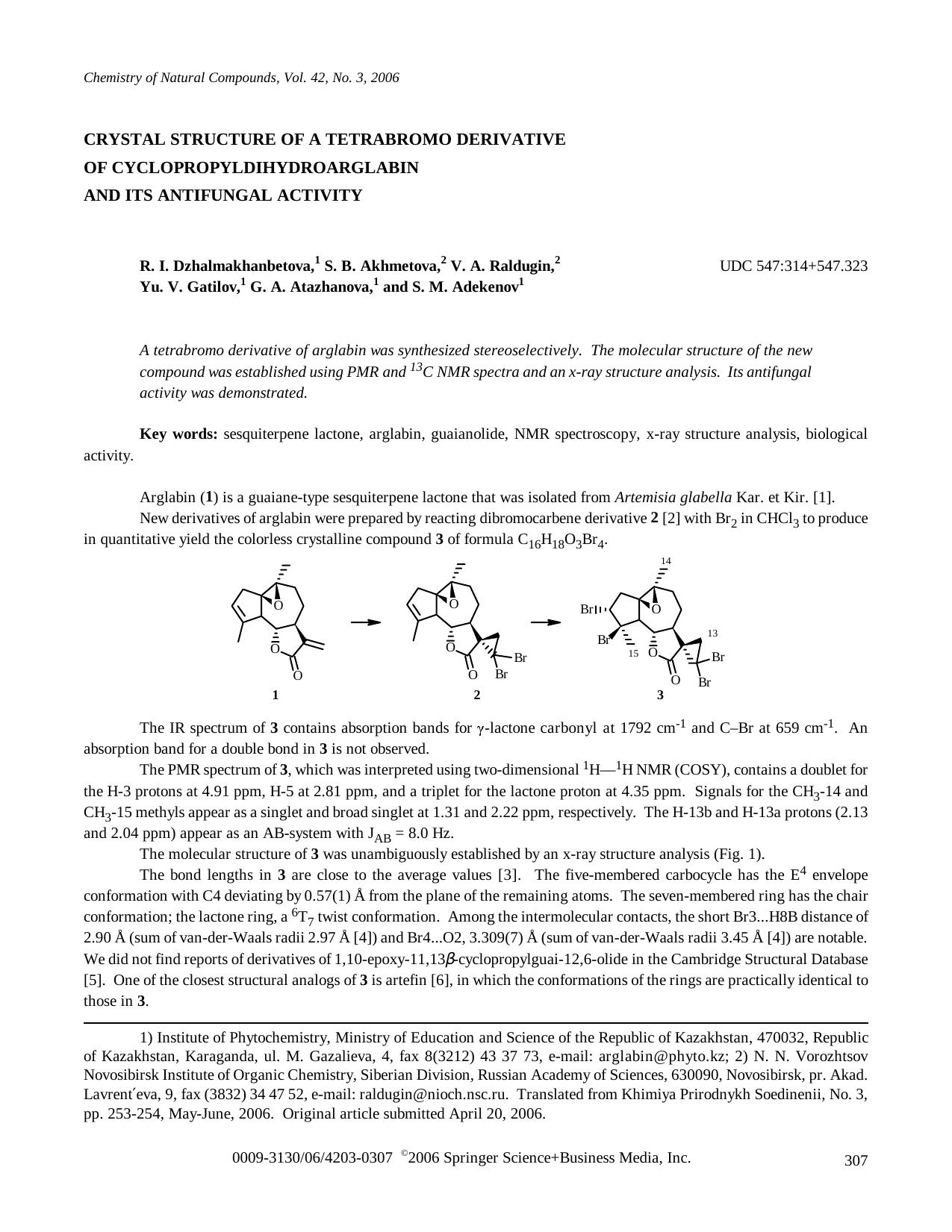 Crystal structure of a tetrabromo derivative of cyclopropyldihydroarglabin and its antifungal activity by Unknown