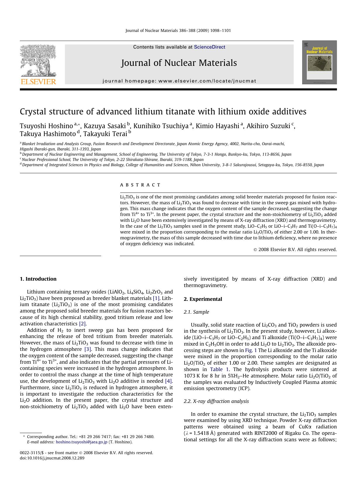 Crystal structure of advanced lithium titanate with lithium oxide additives by unknow