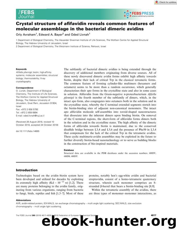 Crystal structure of afifavidin reveals common features of molecular assemblage in the bacterial dimeric avidins by Unknown