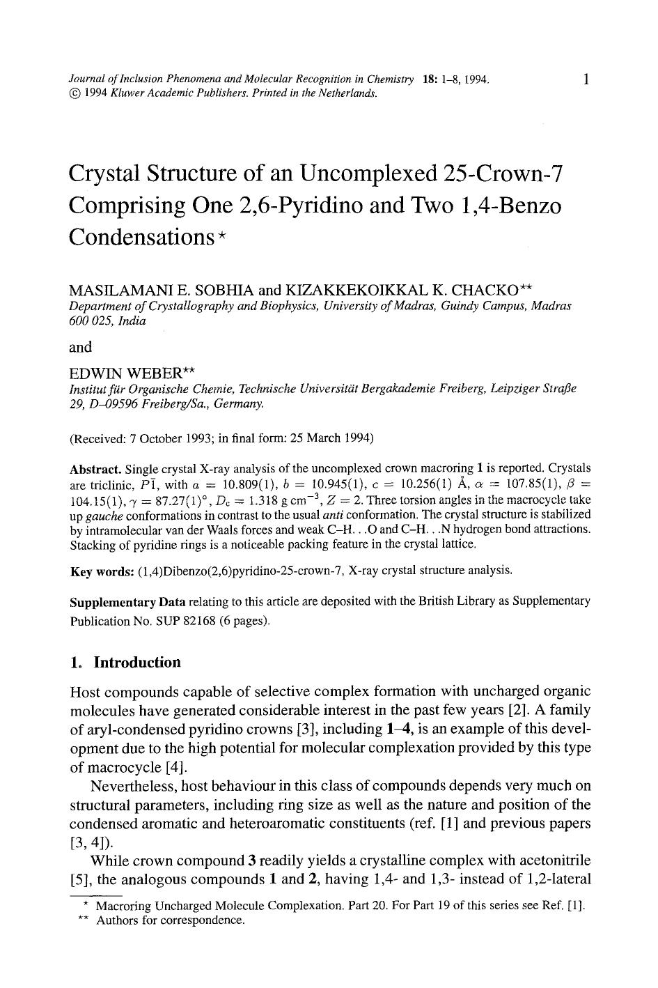 Crystal structure of an uncomplexed 25-crown-7 comprising one 2,6-pyridino and two 1,4-benzo condensations by Unknown