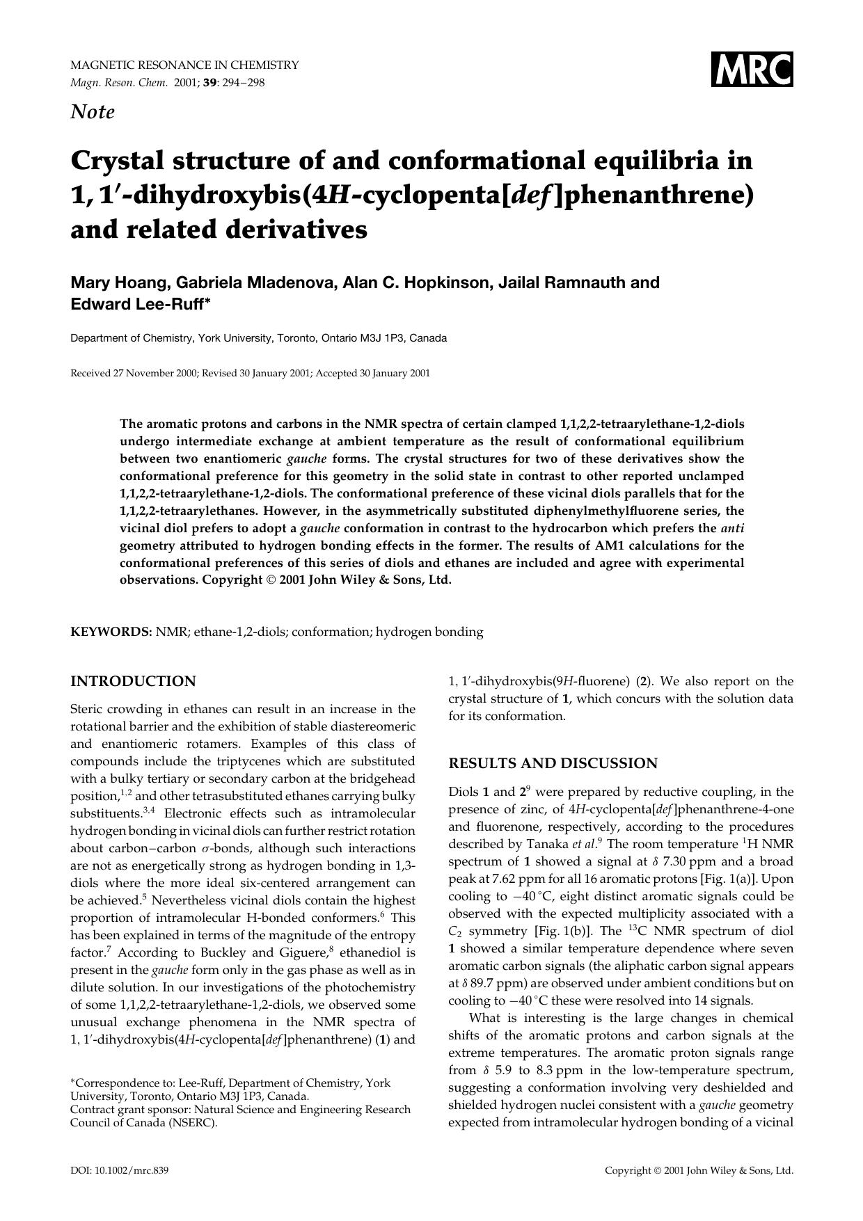Crystal structure of and conformational equilibria in 1,1[prime]-dihydroxybis(4H-cyclopenta[def]phenanthrene) and related derivatives by Unknown