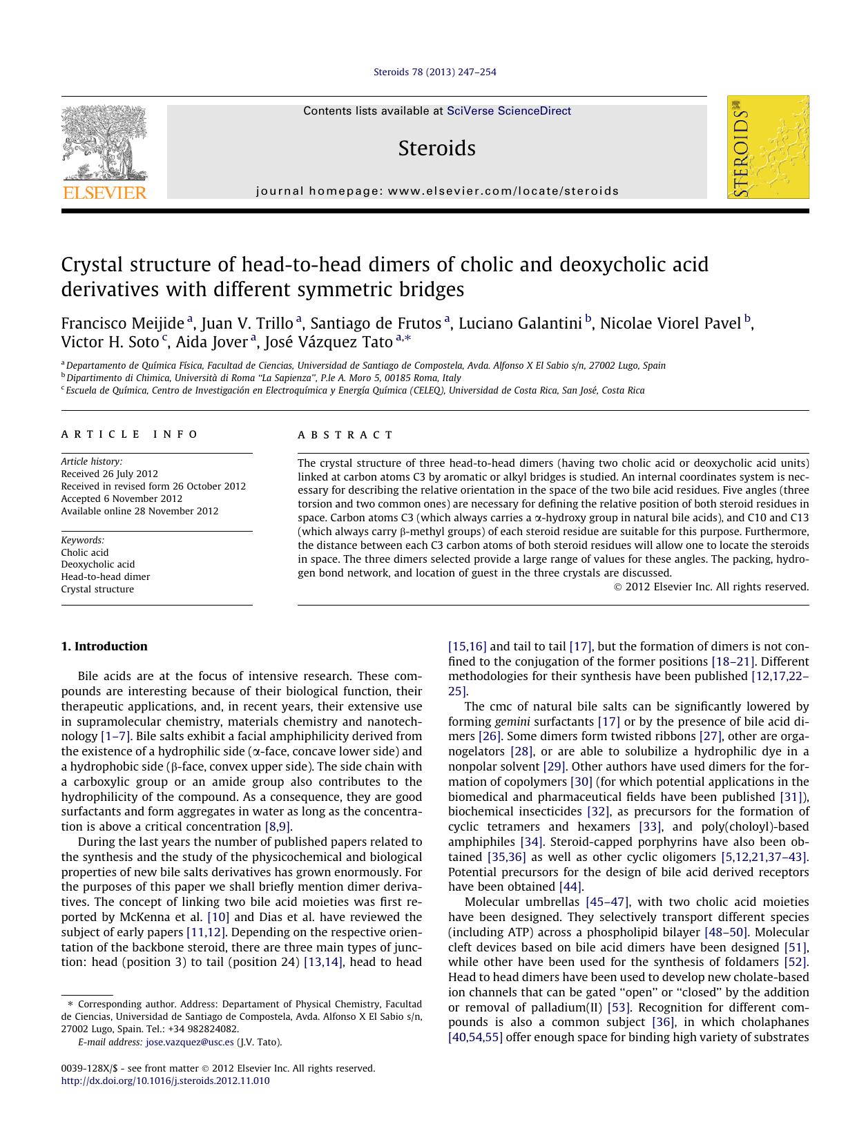 Crystal structure of head-to-head dimers of cholic and deoxycholic acid derivatives with different symmetric bridges by unknow