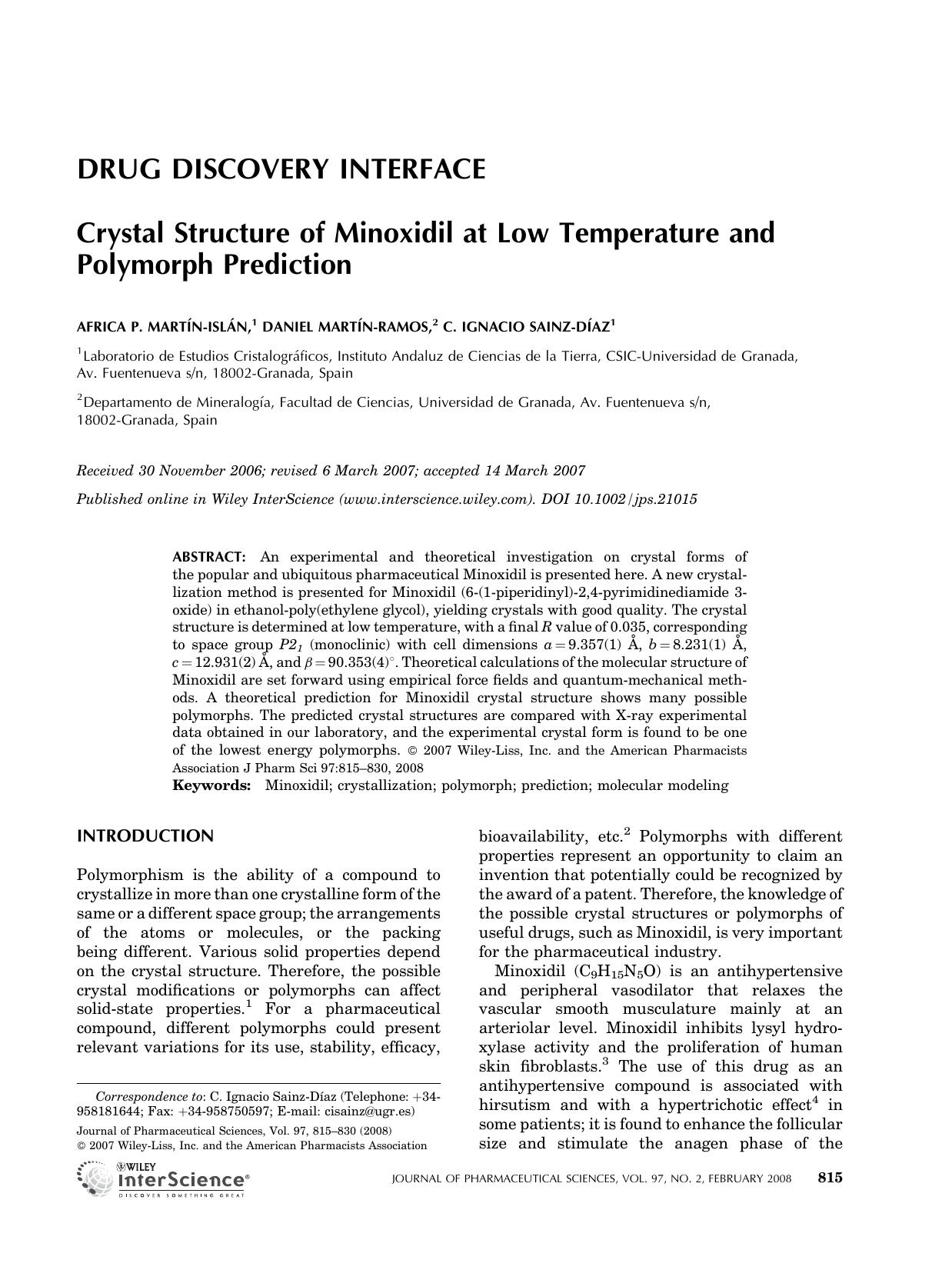 Crystal structure of minoxidil at low temperature and polymorph prediction by Unknown