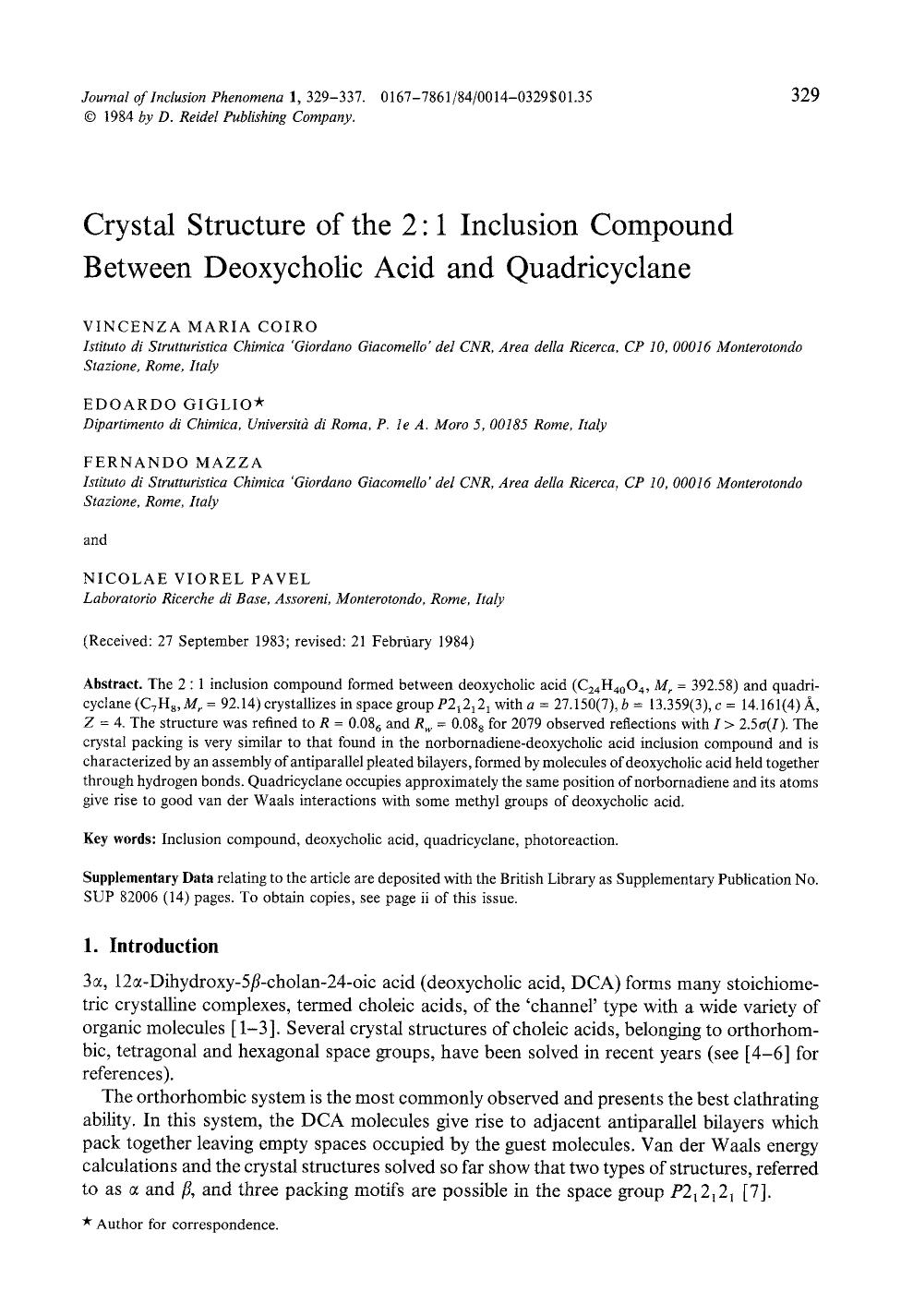 Crystal structure of the 2:1 inclusion compound between deoxycholic acid and quadricyclane by Unknown