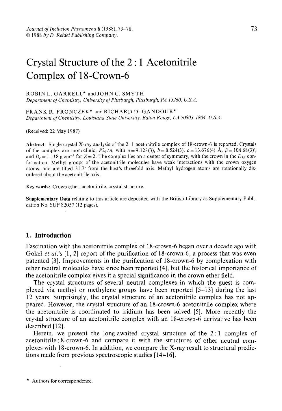 Crystal structure of the 2:1 acetonitrile complex of 18-crown-6 by Unknown