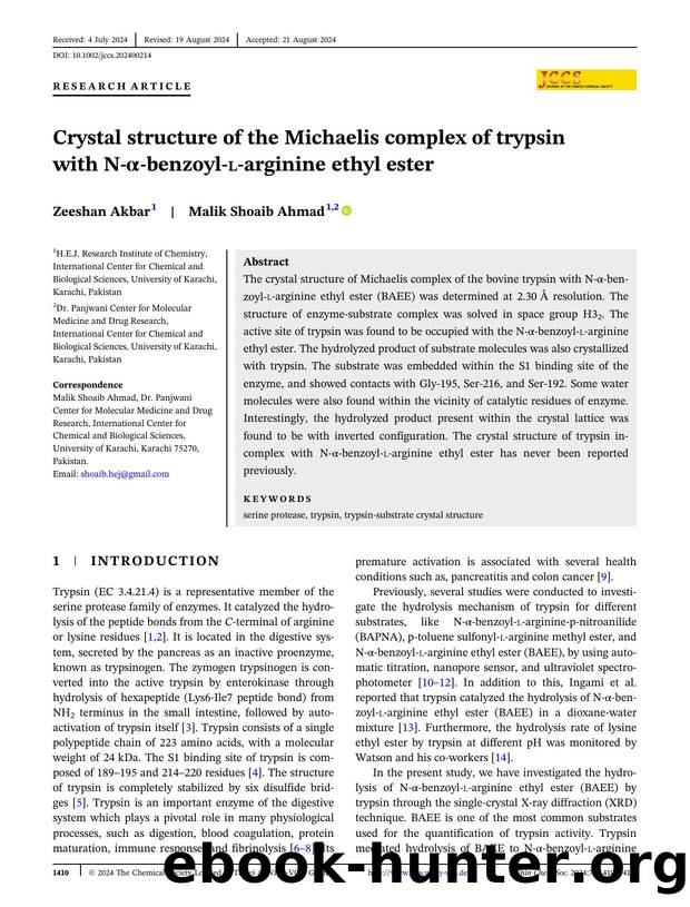 Crystal structure of the Michaelis complex of trypsin with NâÎ±âbenzoylâLâarginine ethyl ester by Unknown