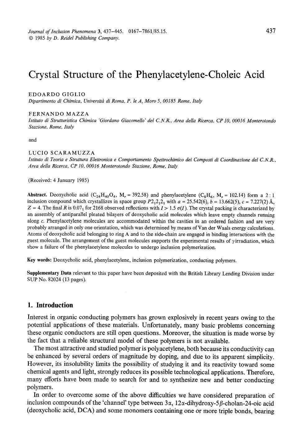 Crystal structure of the phenylacetylene-choleic acid by Unknown