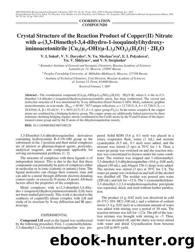 Crystal structure of the reaction product of copper(II) nitrate with &#x03B1;-(3,3-Dimethyl-3,4-dihydro-1-isoquinolyl)hydroxy-iminoacetonitrile [Cu<Subscript>3<Subscript>(&#x03BC;< by Unknown