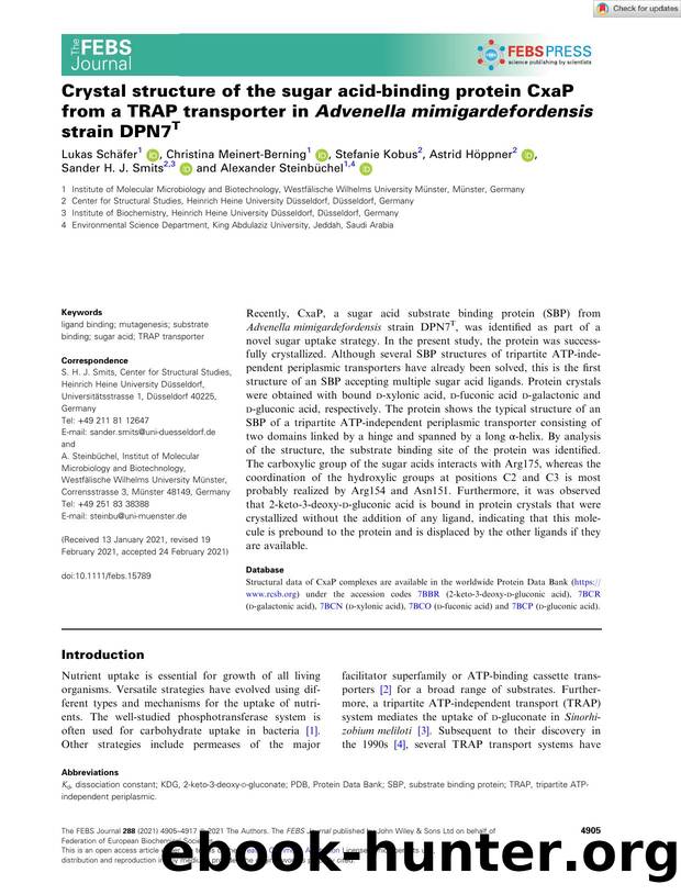 Crystal structure of the sugar acidâbinding protein CxaP from a TRAP transporter in Advenella mimigardefordensis strain DPN7T by Unknown