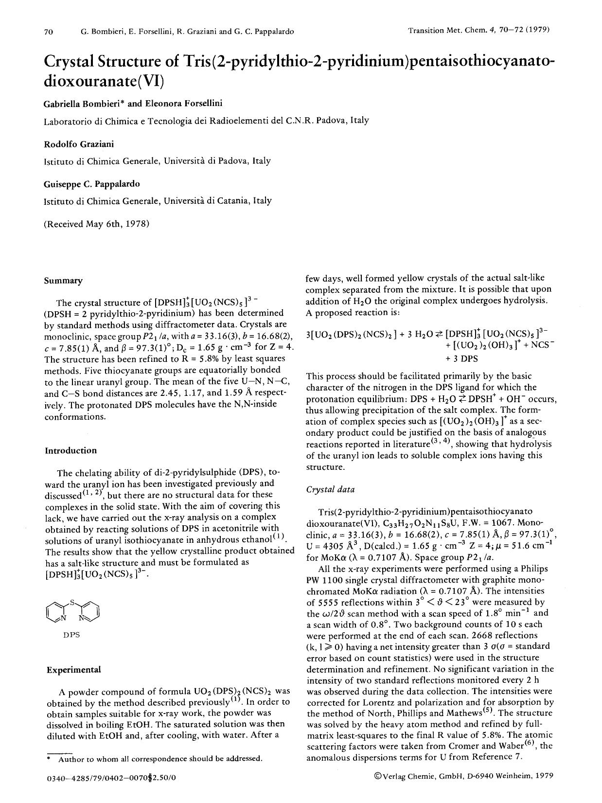 Crystal structure of tris(2-pyridylthio-2-pyridinium)pentaisothiocyanato-dioxouranate(VI) by Unknown