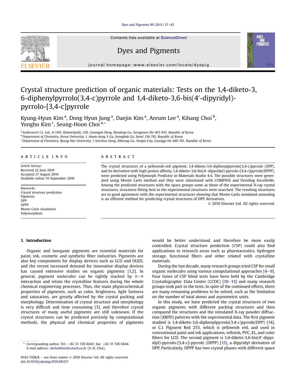 Crystal structure prediction of organic materials: Tests on the 1,4-diketo-3,6-diphenylpyrrolo(3,4-c)pyrrole and 1,4-diketo-3,6-bis(4&prime;-dipyridyl)-pyrrolo-[3,4-c]pyrrole by unknow