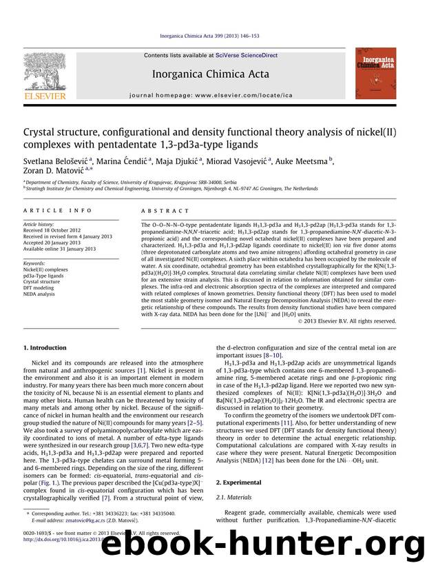 Crystal structure, configurational and density functional theory analysis of nickel(II) complexes with pentadentate 1,3-pd3a-type ligands by unknow