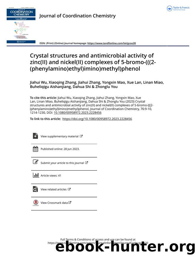 Crystal structures and antimicrobial activity of zinc(II) and nickel(II) complexes of 5-bromo-(((2-(phenylamino)ethyl)imino)methyl)phenol by unknow