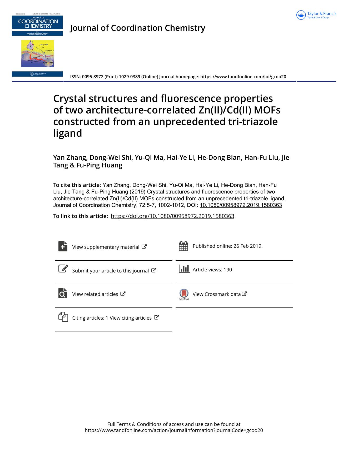 Crystal structures and fluorescence properties of two architecture-correlated Zn(II)Cd(II) MOFs constructed from an unprecedented tri-triazole ligand by unknow