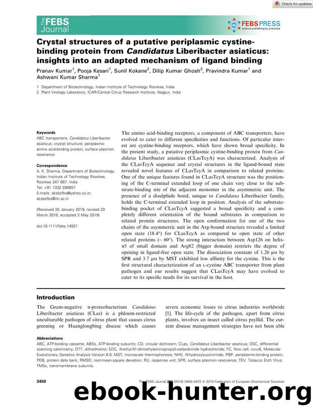 Crystal structures of a putative periplasmic cystineâbinding protein from Candidatus Liberibacter asiaticus: insights into an adapted mechanism of ligand binding by Unknown
