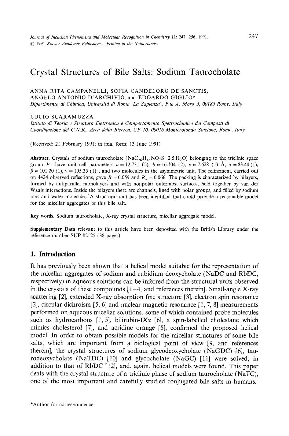 Crystal structures of bile salts: Sodium taurocholate by Unknown