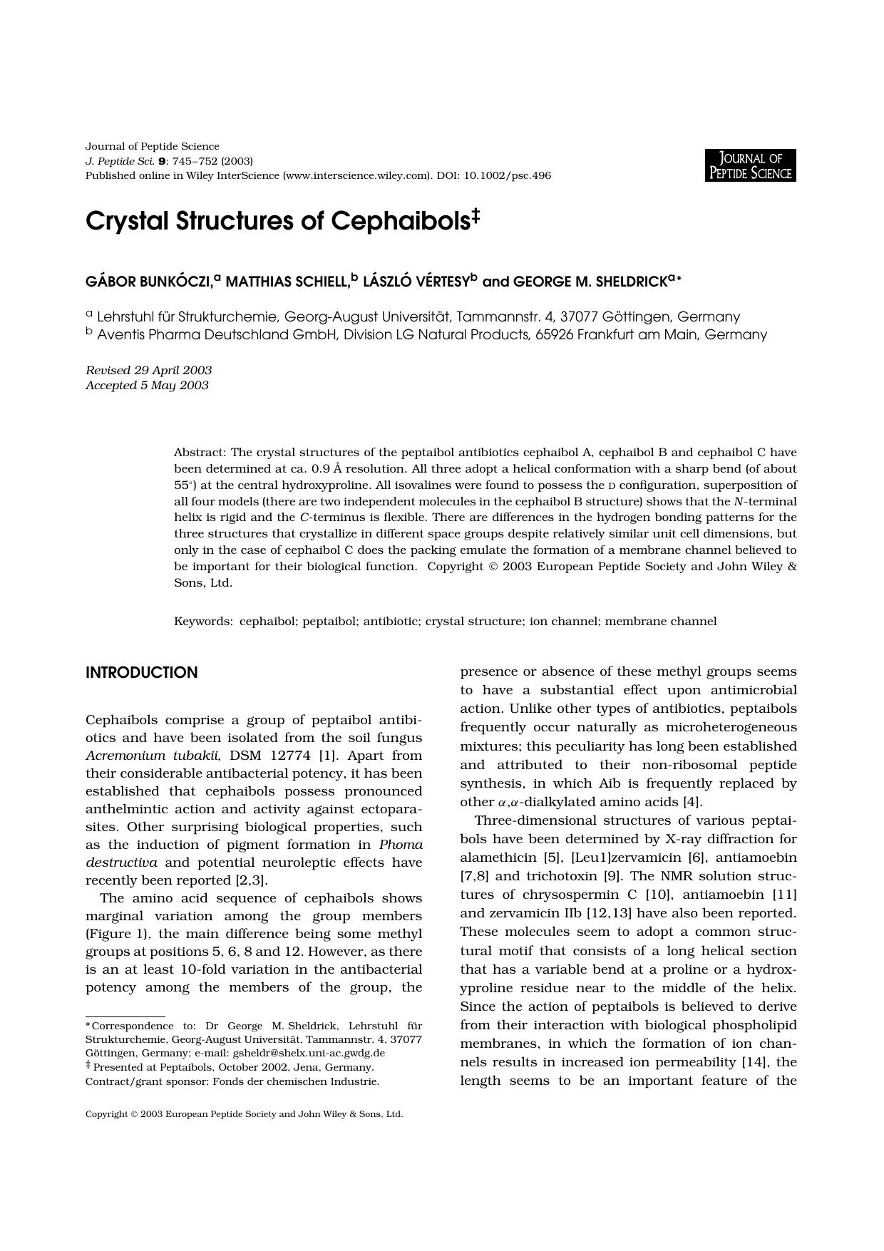 Crystal structures of cephaibols by Unknown