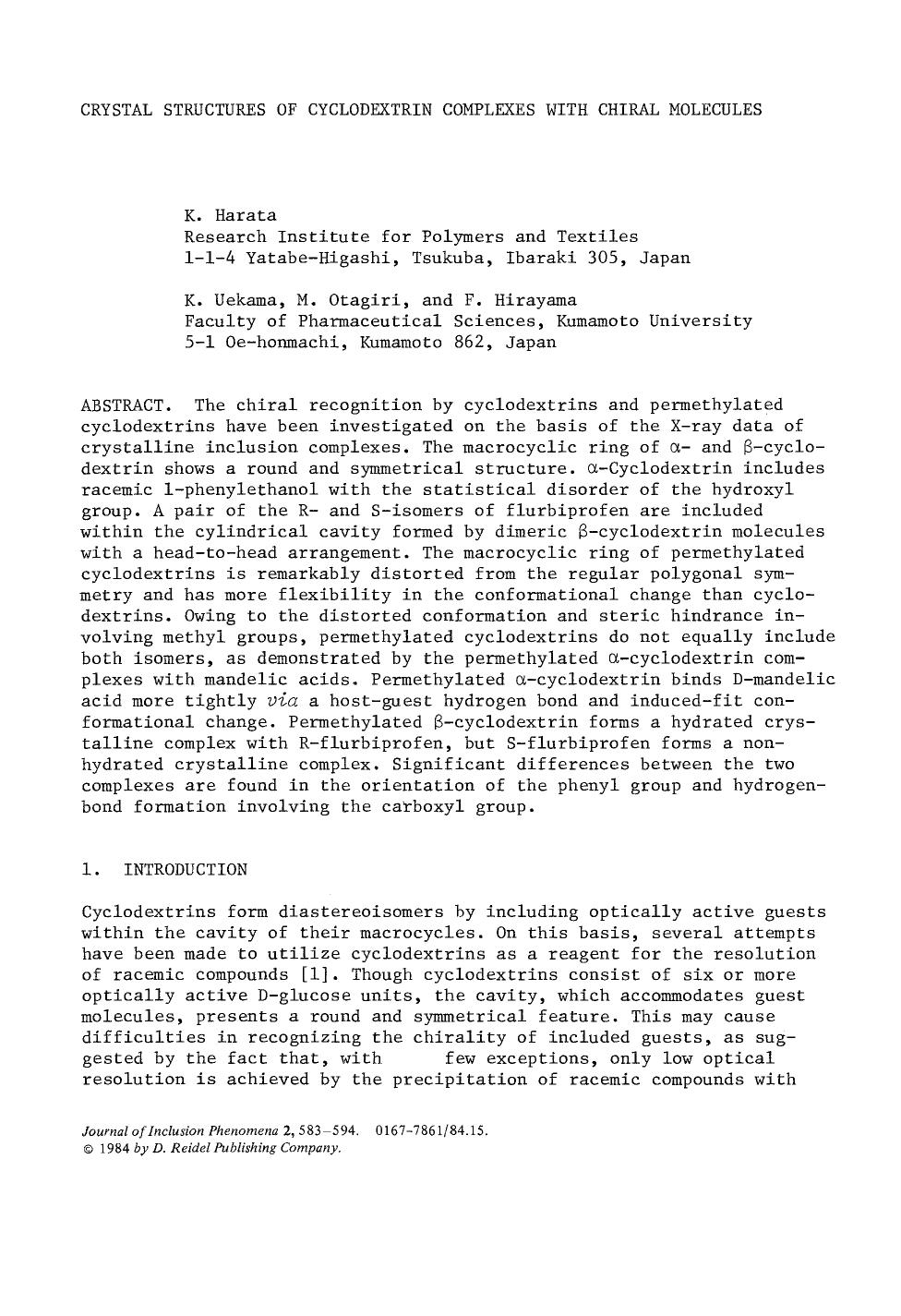 Crystal structures of cyclodextrin complexes with chiral molecules by Unknown