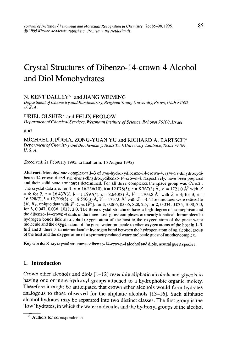Crystal structures of dibenzo-14-crown-4 alcohol and diol monohydrates by Unknown