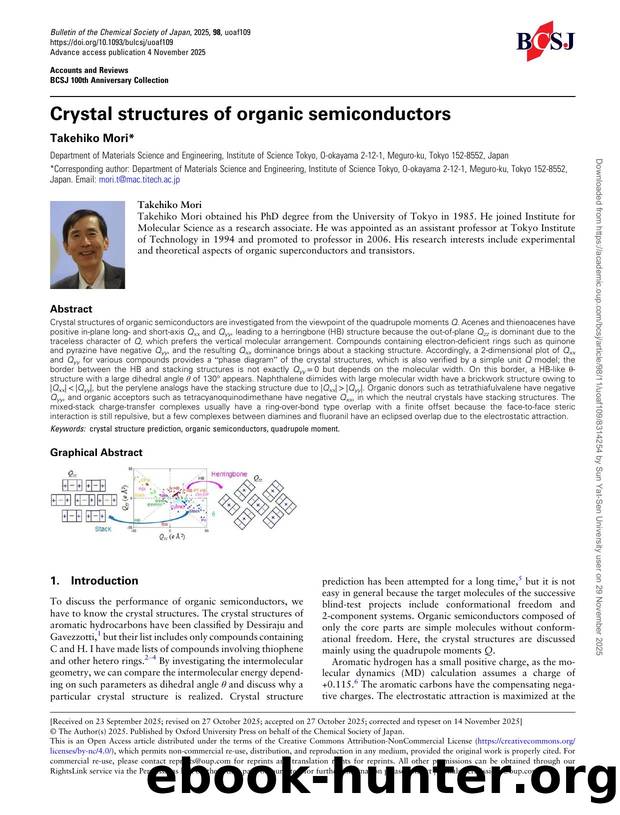 Crystal structures of organic semiconductors by Takehiko Mori